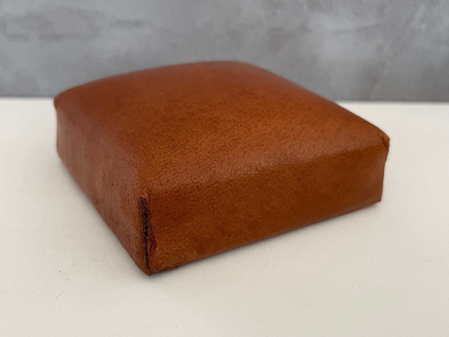 Dark Tan Leather Square Ottoman