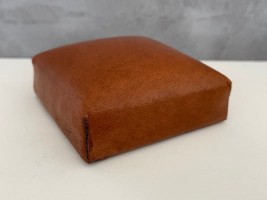 Dark Tan Leather Square Ottoman