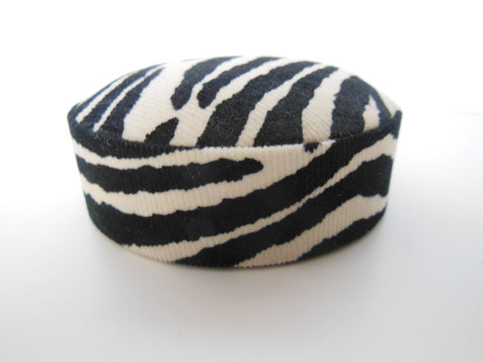Zebra Print Round Ottoman in Black/White