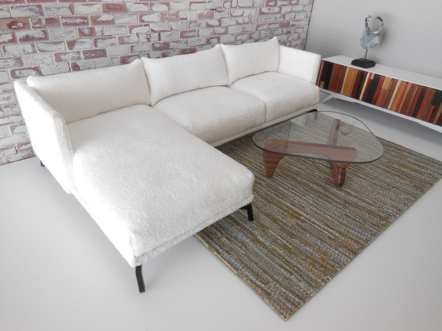 Lusso Sectional in White Micro Suede