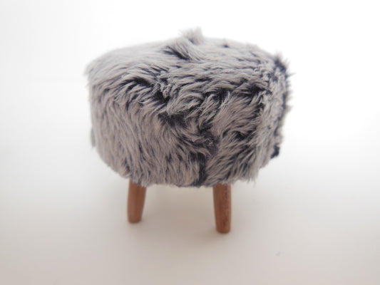 Gray Faux Fur Stool