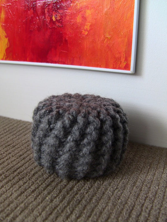 Dark Gray Knitted Pouf