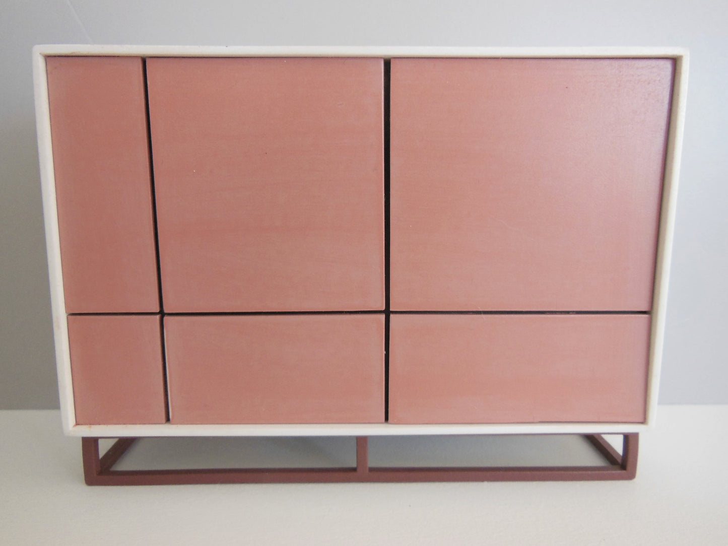Mid Century Cabinet in White with Coral Doors