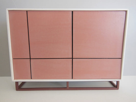 Mid Century Cabinet in White with Coral Doors