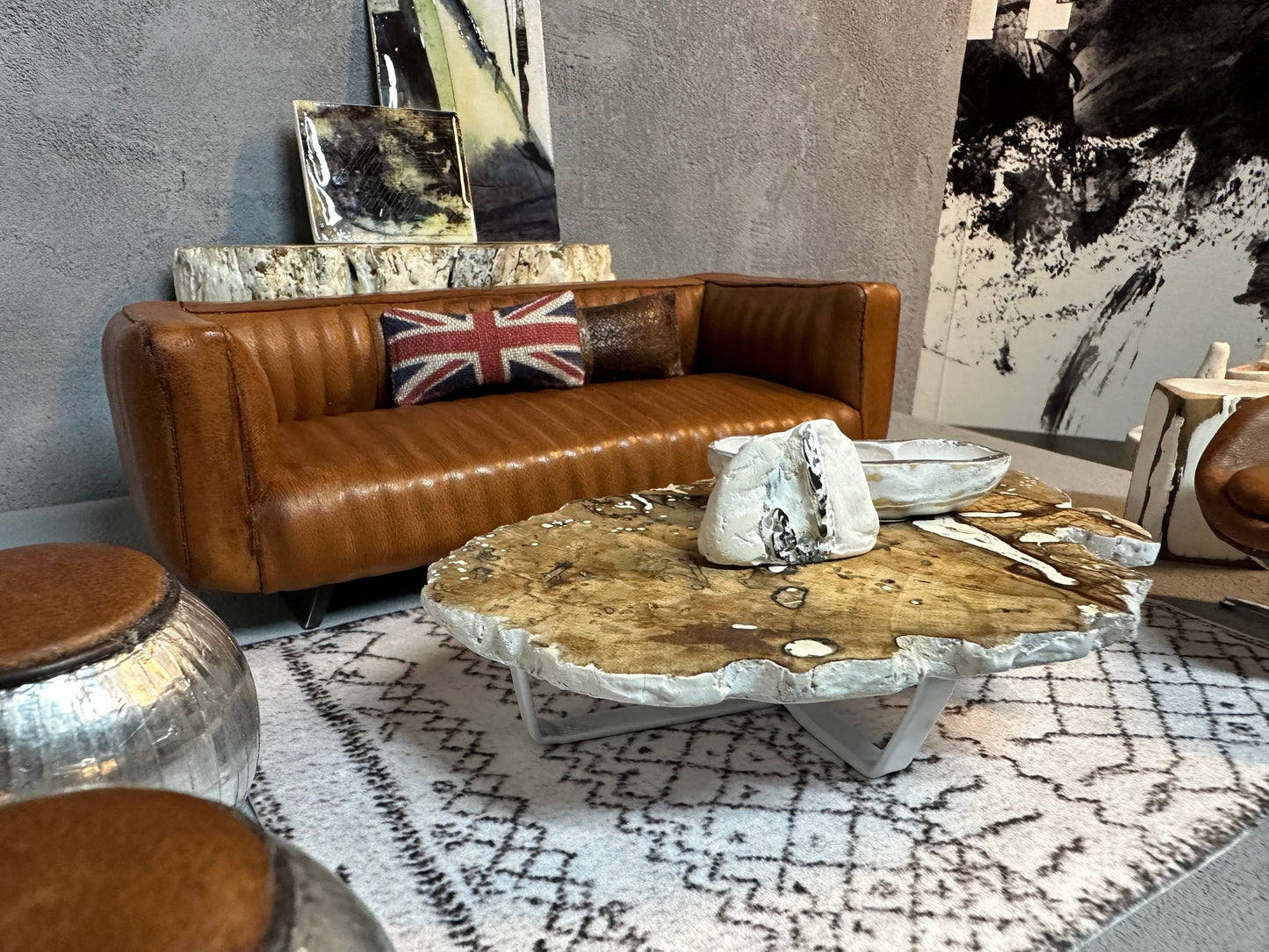 Driftwood Coffee Table with White Metal Base