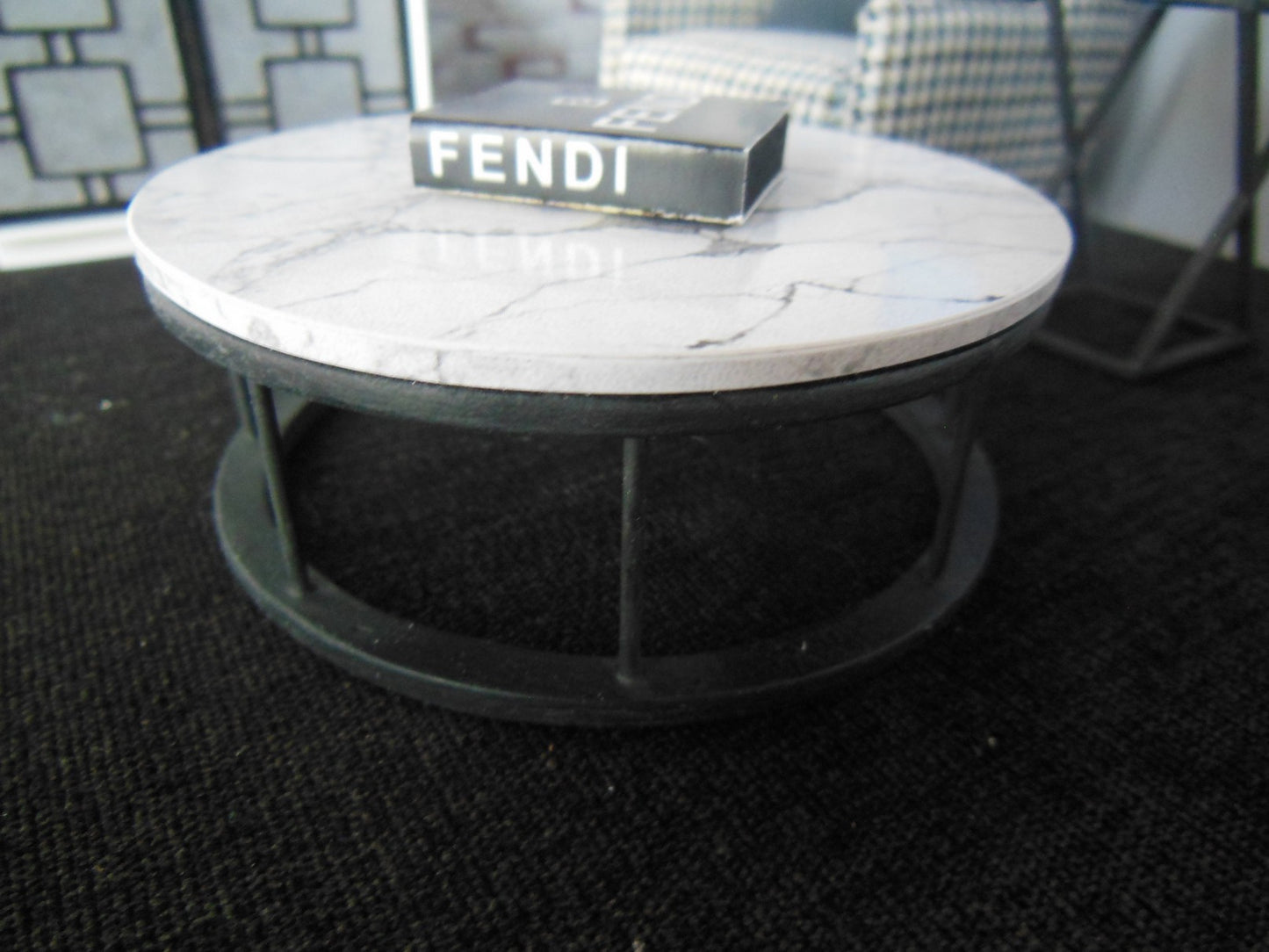 Marble Spoke Drum Table Marble/Black