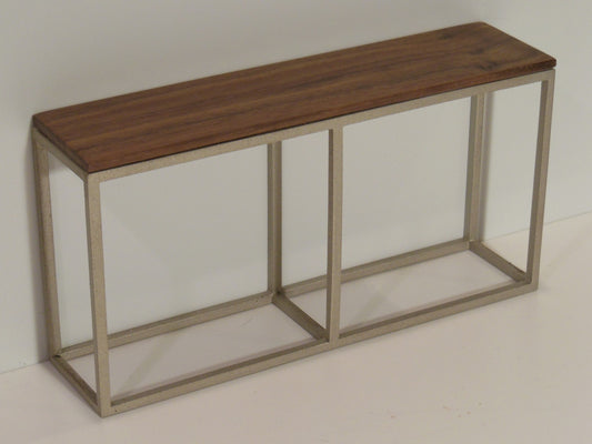 Industrial Console Table - Champagne Base with Walnut Top
