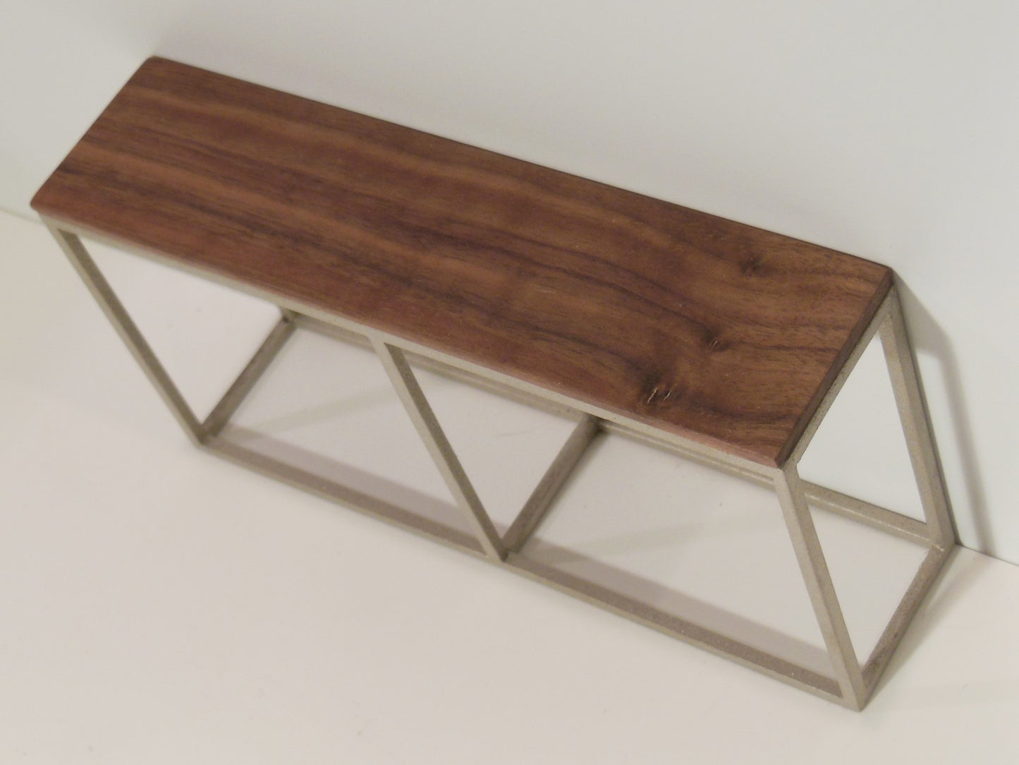 Industrial Console Table - Champagne Base with Walnut Top