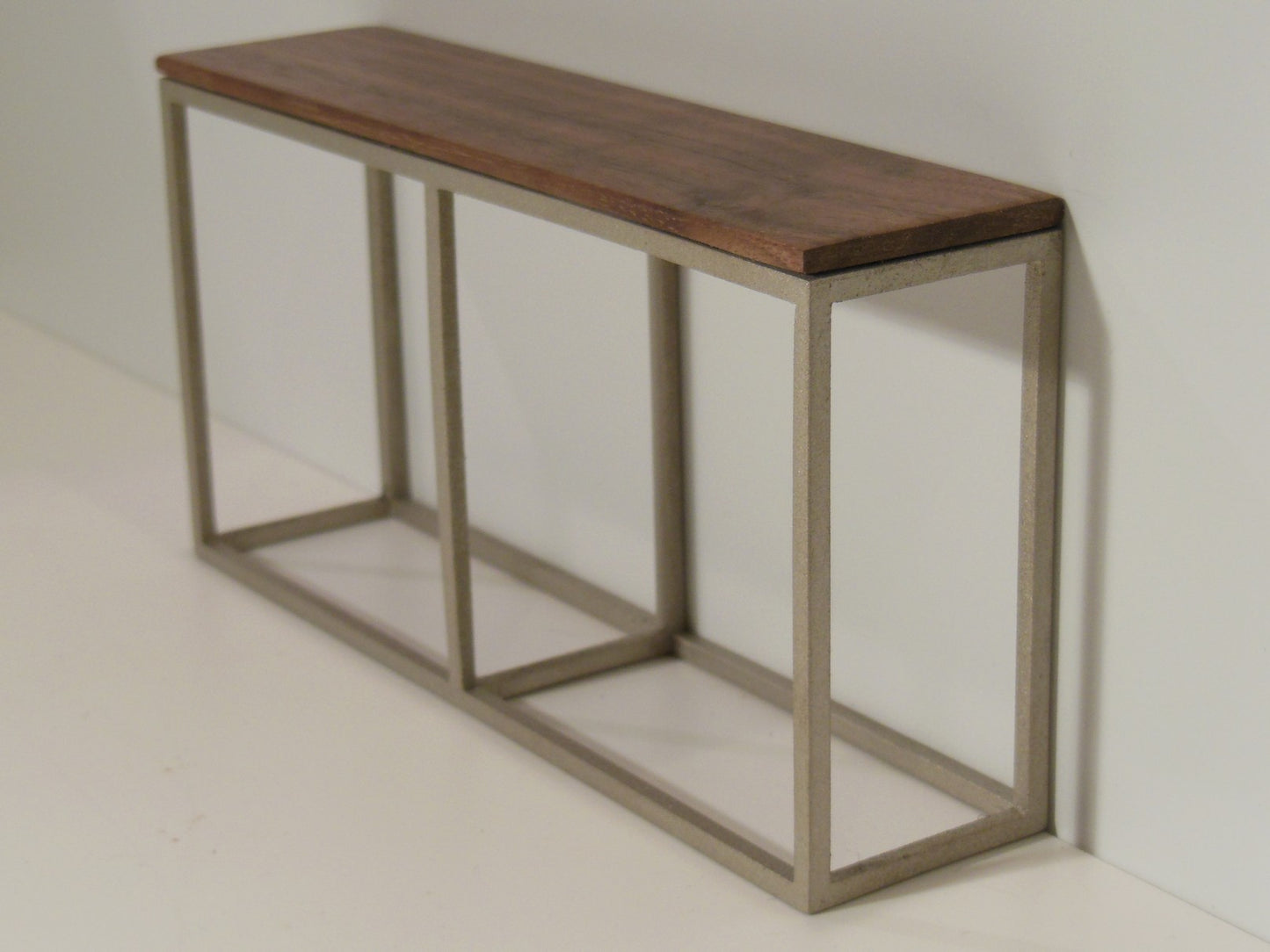 Industrial Console Table - Champagne Base with Walnut Top