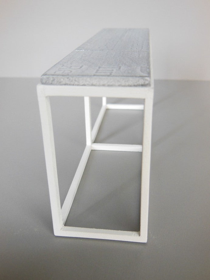 Industrial Console Table - White Base with Burnished Metal Top