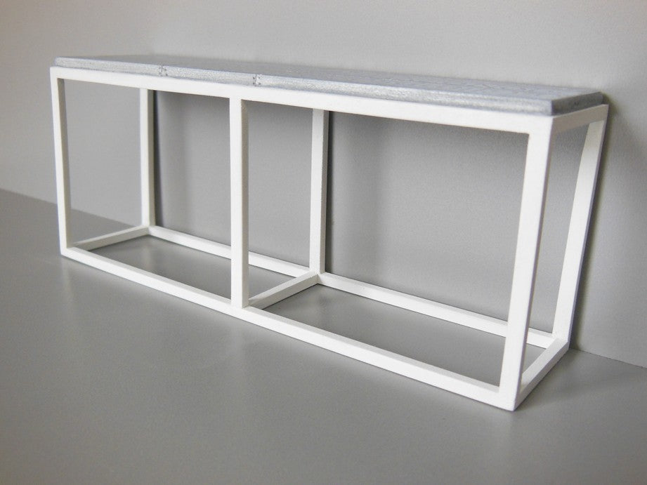 Industrial Console Table - White Base with Burnished Metal Top