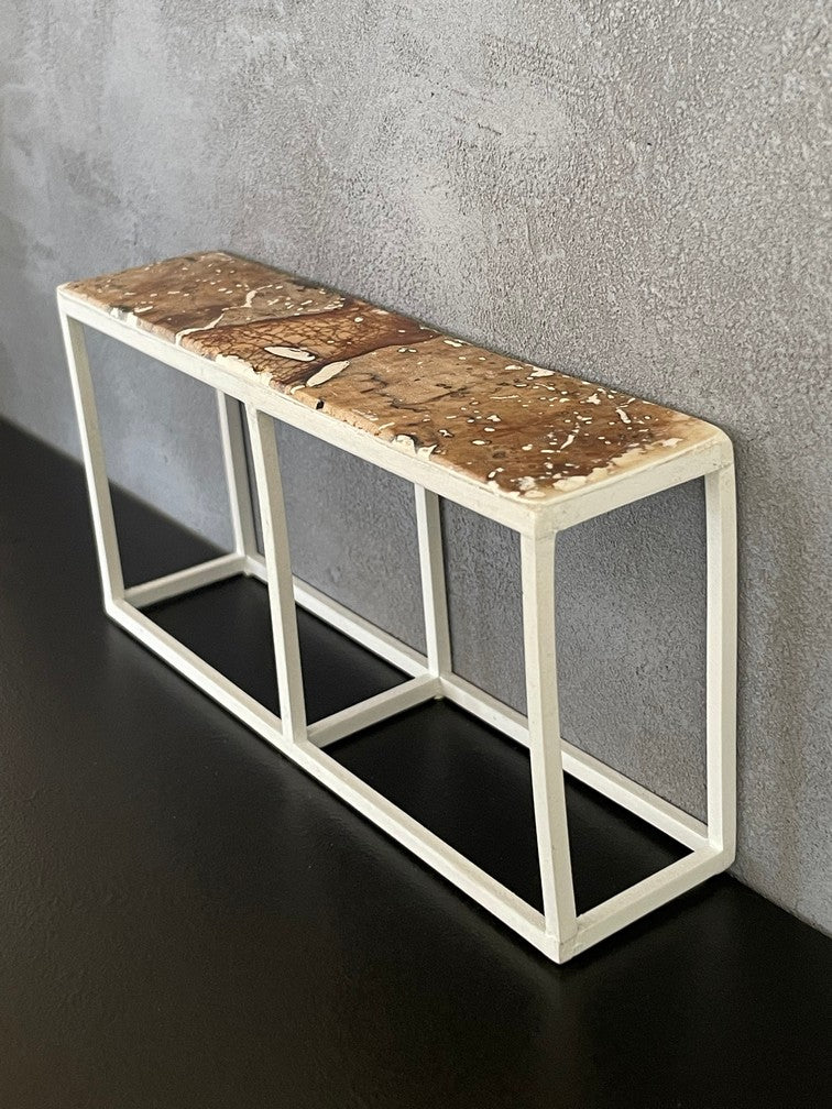 Industrial Console Table - White Base with Driftwood Top