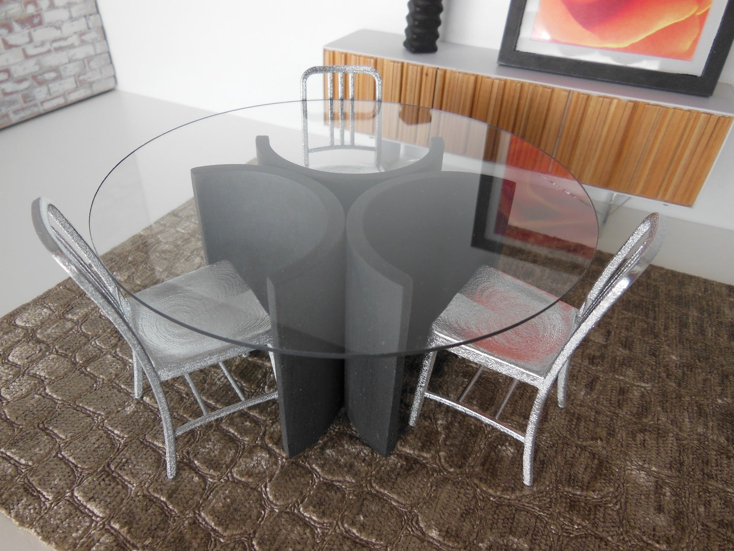 Lotus 3 Dining Table in Natural Steel