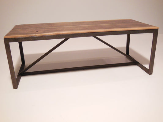 Strut Dining Table with Rust Base and Hickory Top