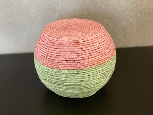 Pink and Green Handwoven Rope Round Accent End Table or Stool