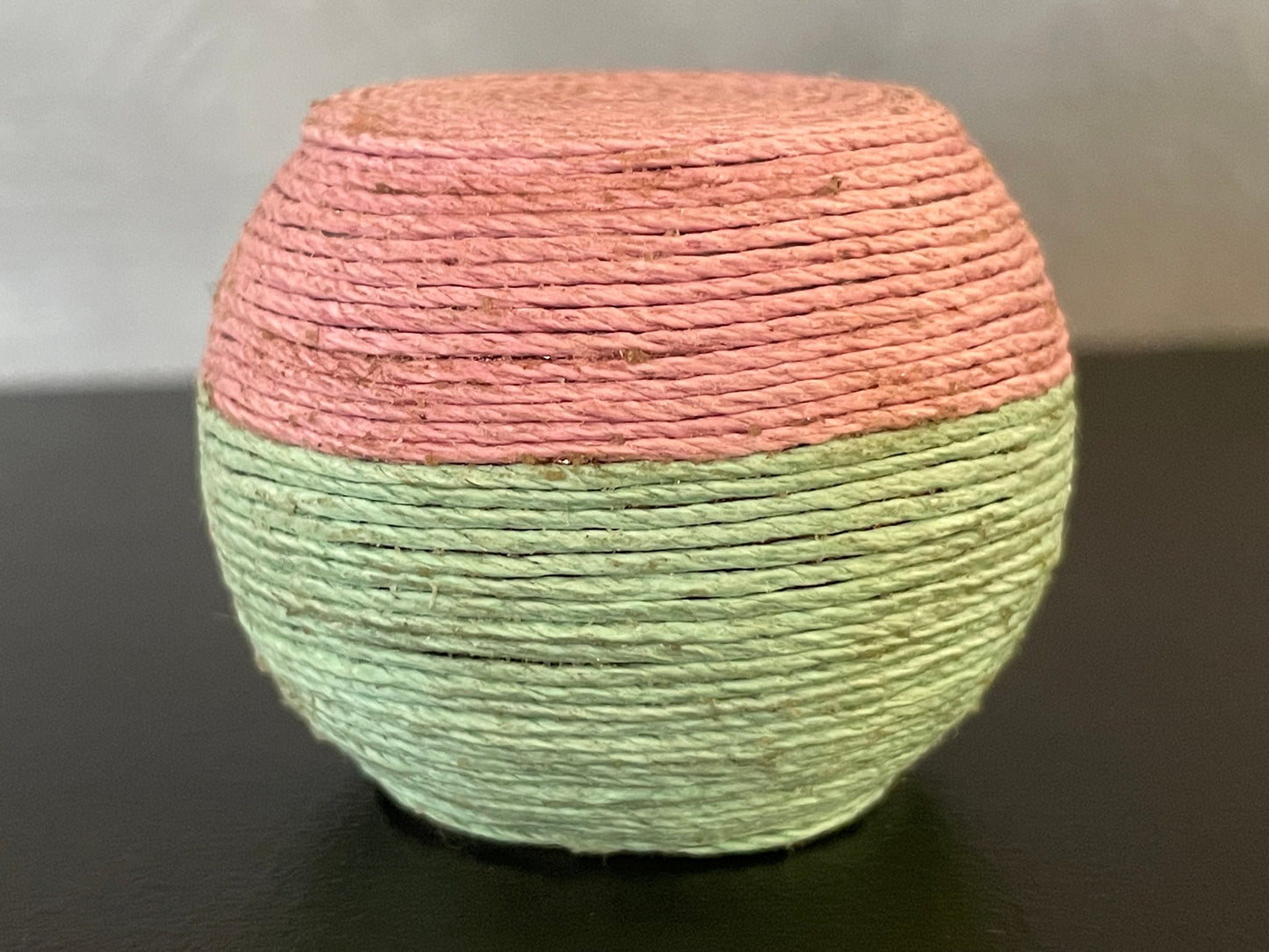 Pink and Green Handwoven Rope Round Accent End Table or Stool
