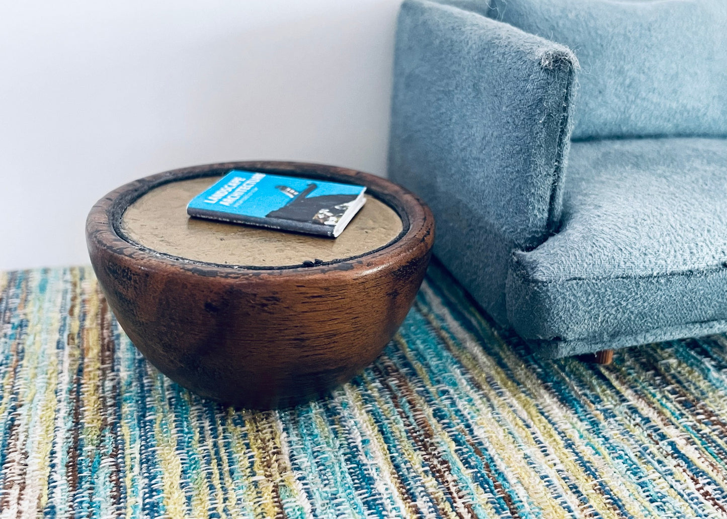 Round Wood Tapered Accent End Table with Distressed Gold Inset Top