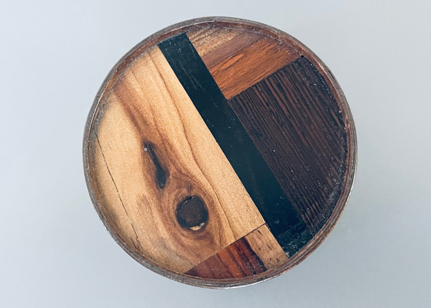 Medium Round Burlwood Accent Table with M.U.T.T. Inset Top