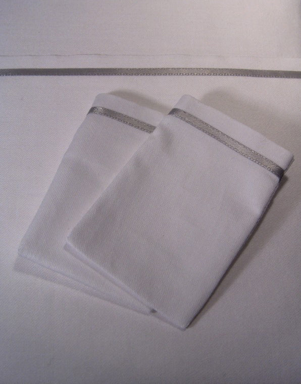 White Sheet Set with Thin Light Gray Satin Band