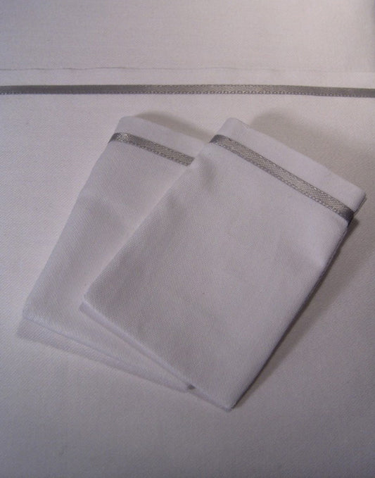 White Sheet Set with Thin Light Gray Satin Band