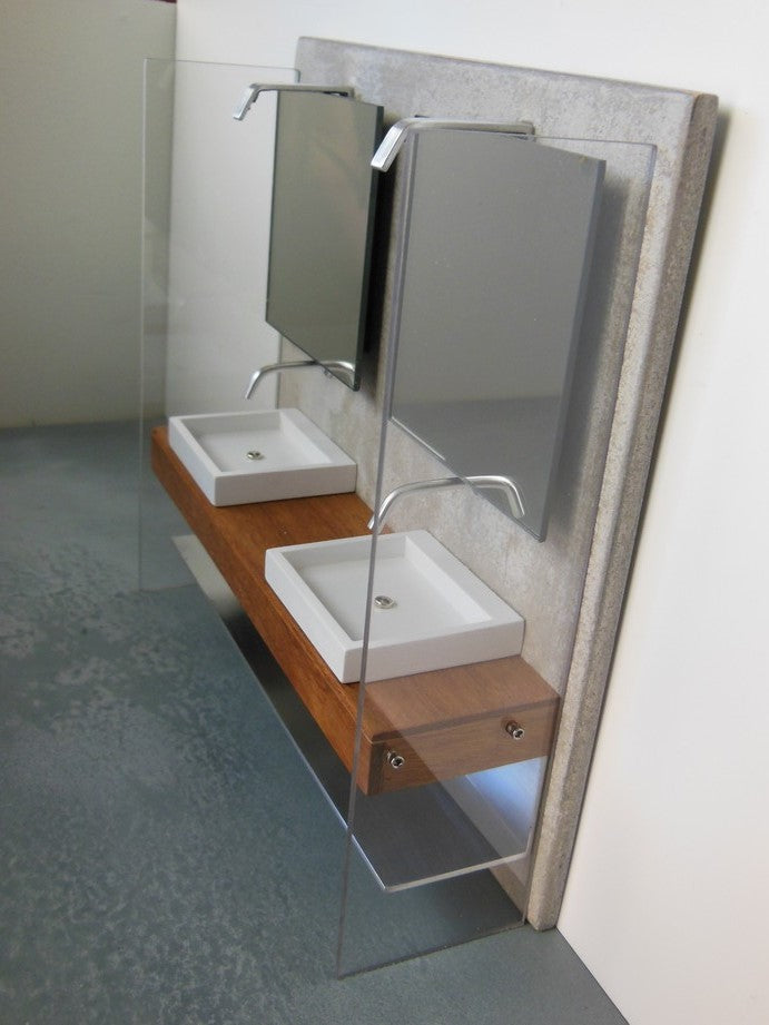 Dual Vanity Unit - Mahogany Top with Concrete Back Wall