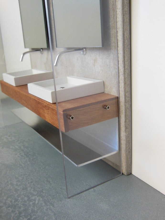 Dual Vanity Unit - Mahogany Top with Concrete Back Wall