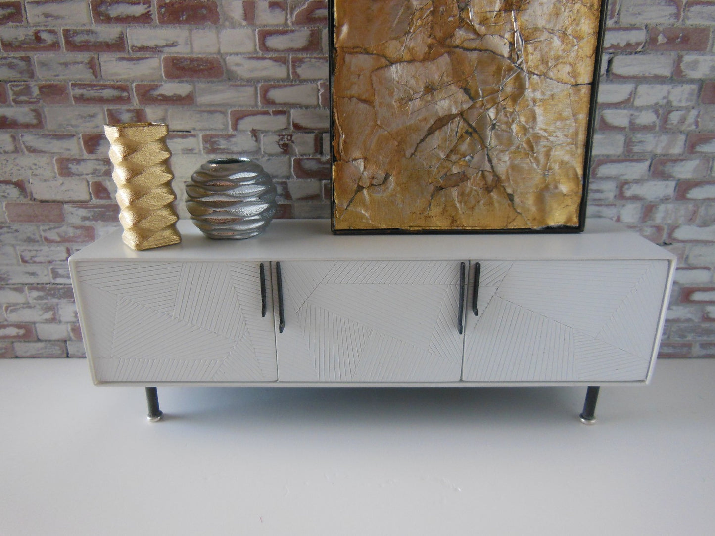 Draper Console in White with Black Steel Base