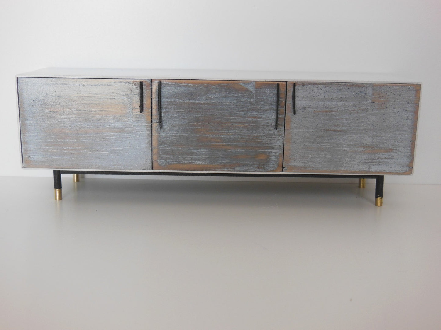 Draper Console in Distressed Wood with Black Steel Base