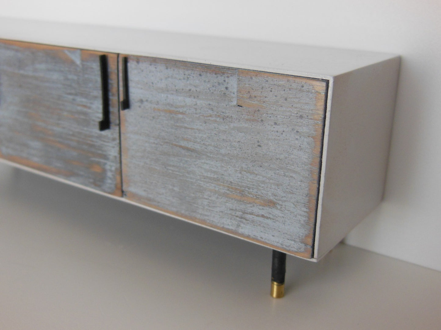 Draper Console in Distressed Wood with Black Steel Base