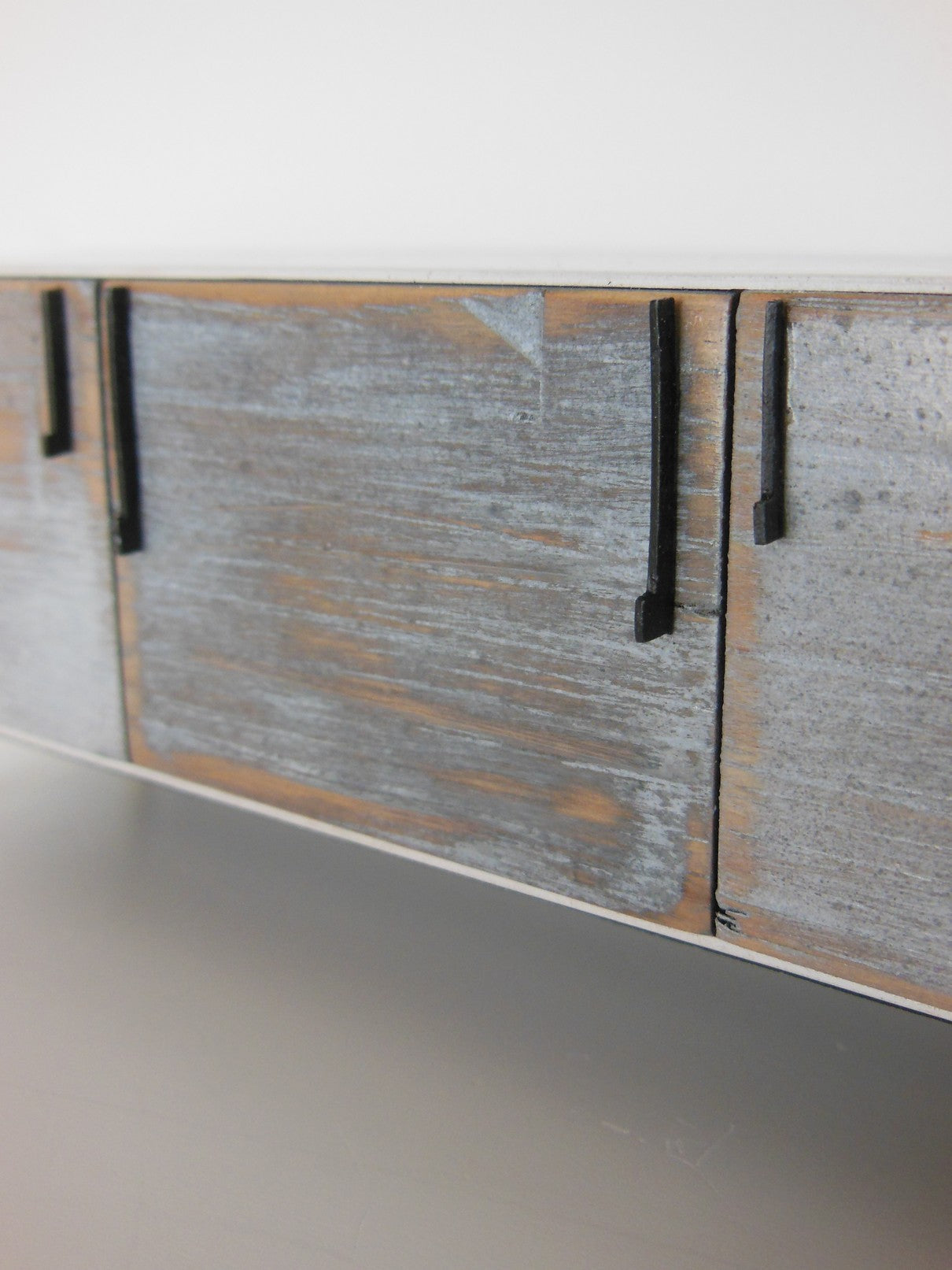 Draper Console in Distressed Wood with Black Steel Base