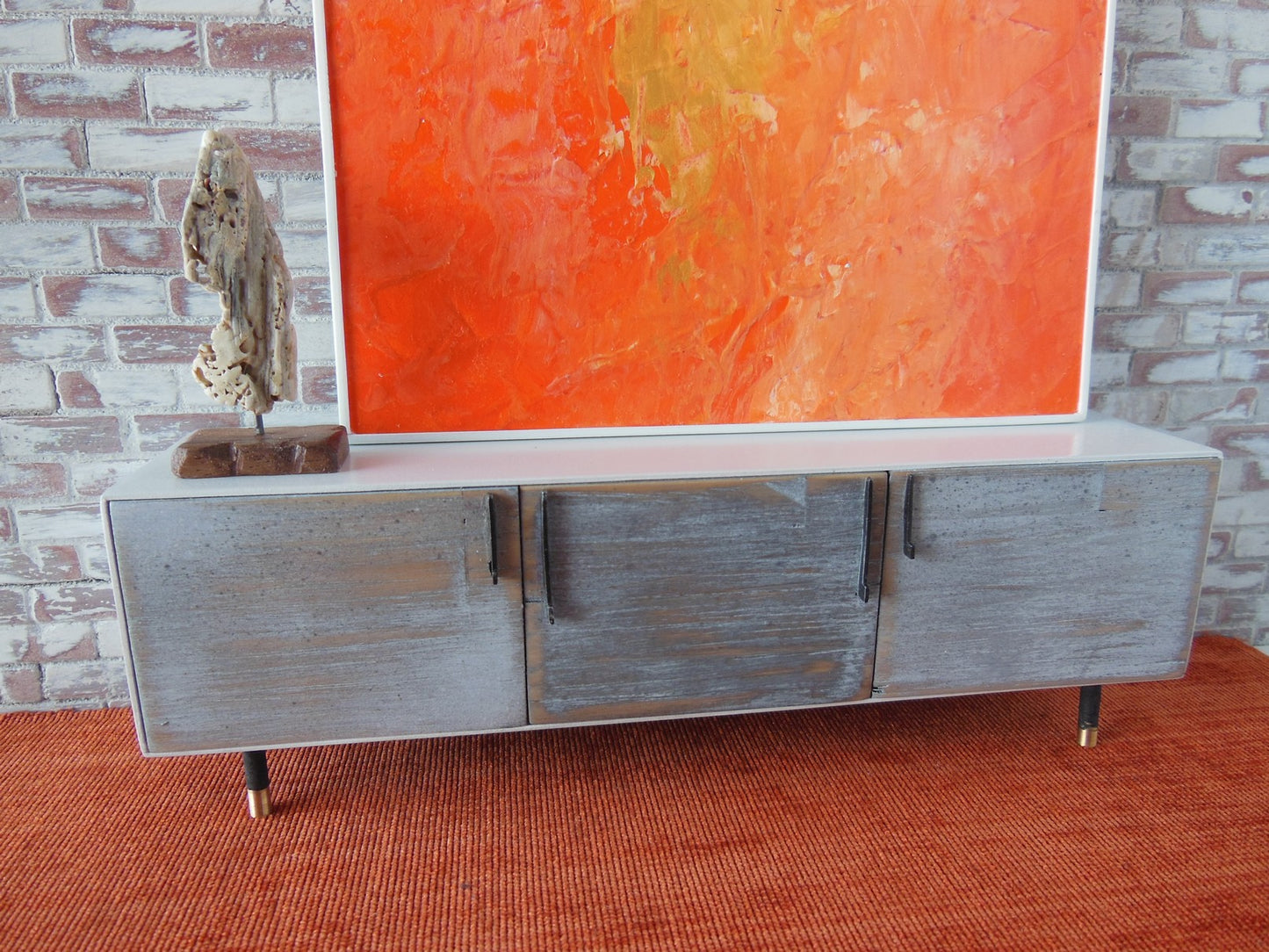 Draper Console in Distressed Wood with Black Steel Base