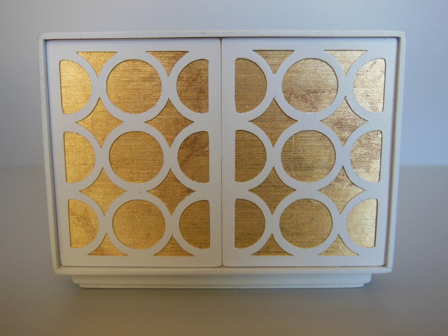 Linden 2 Door Cabinet in White/Gold/White
