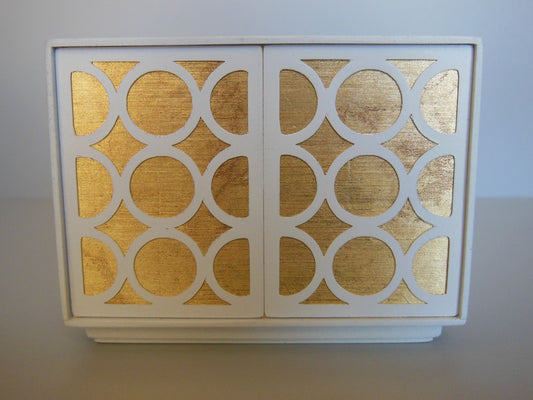 Linden 2 Door Cabinet in White/Gold/White