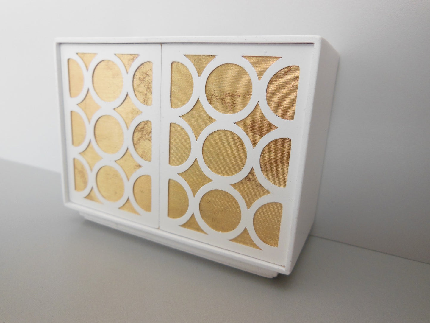 Linden 2 Door Cabinet in White/Gold/White