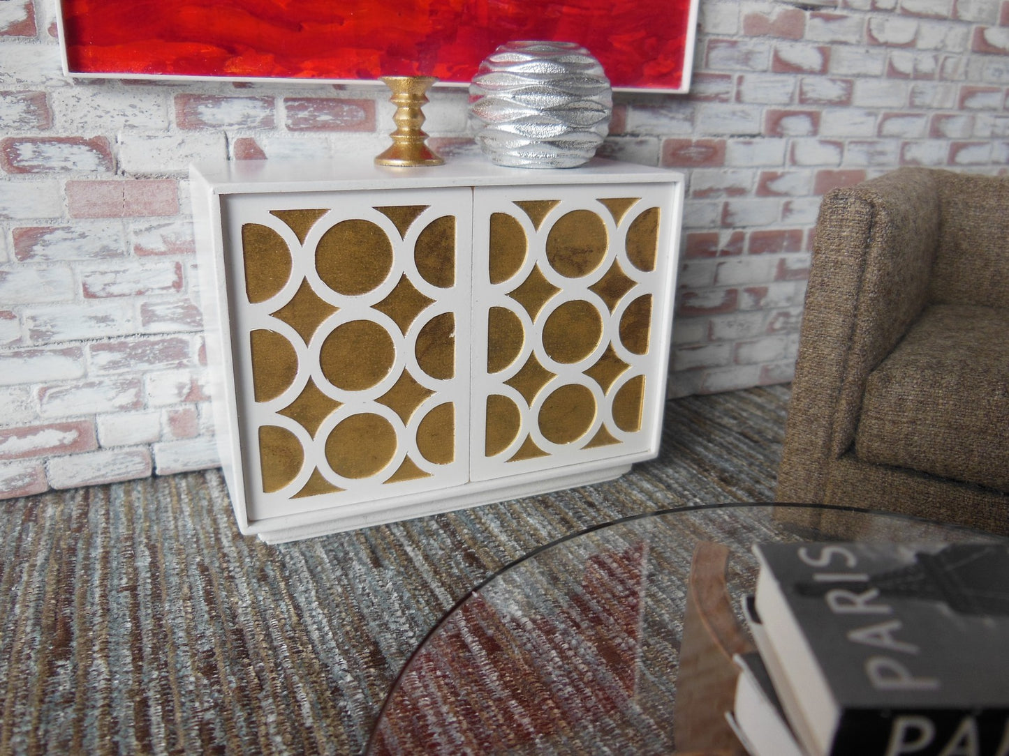 Linden 2 Door Cabinet in White/Gold/White