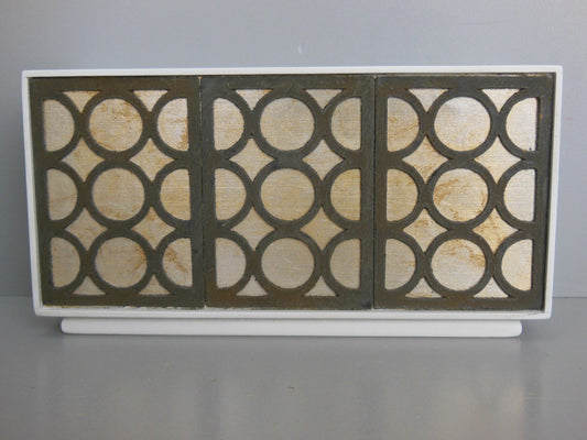Linden 3 Door Cabinet in White/Gold/Black