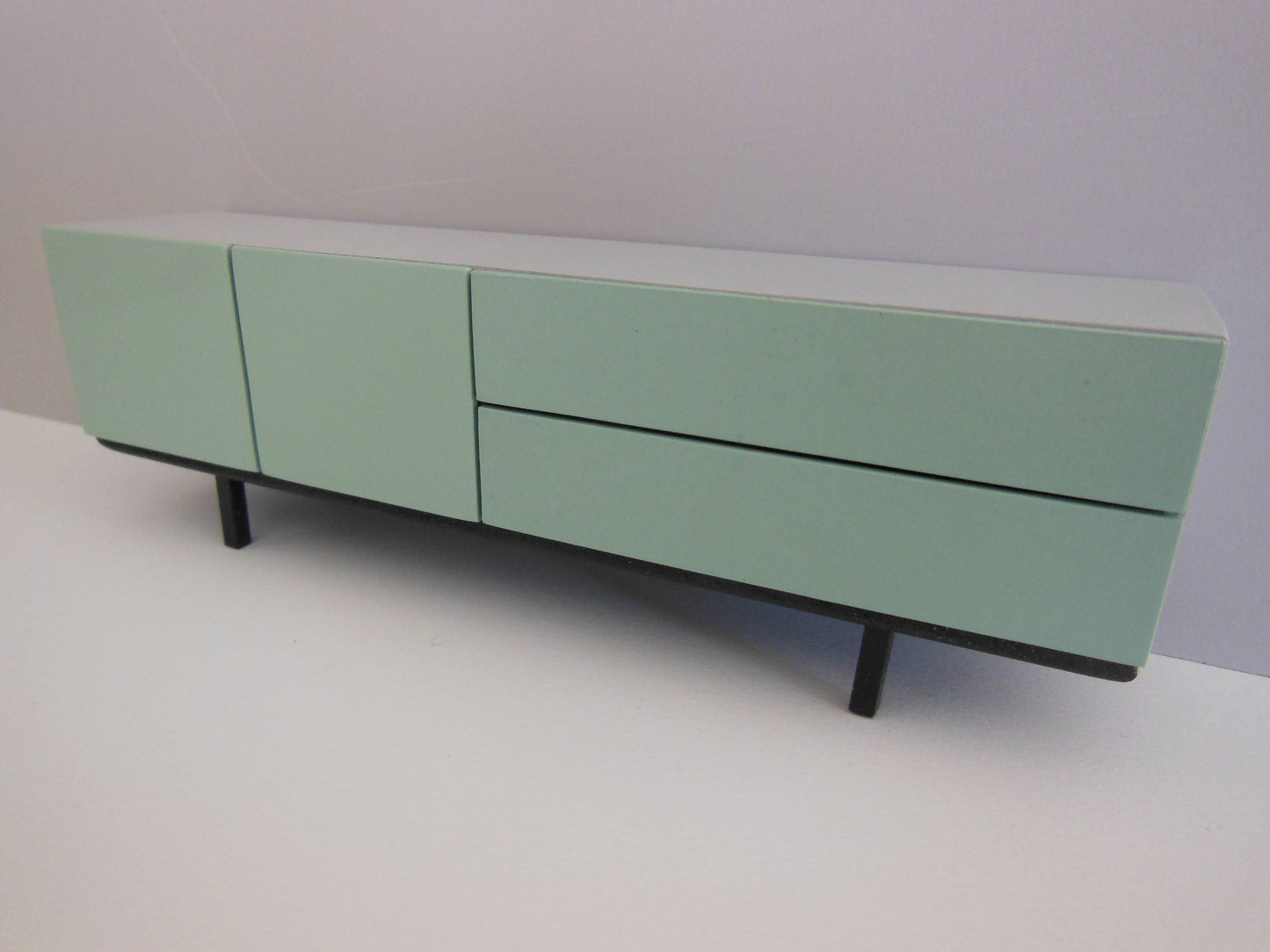 Mid Century Console in Gray with Blue Doors